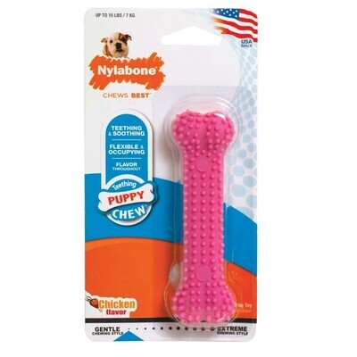 Nylabone Puppy Teething and Soothing Flexible Chew Toy Chicken Flavor - Pink