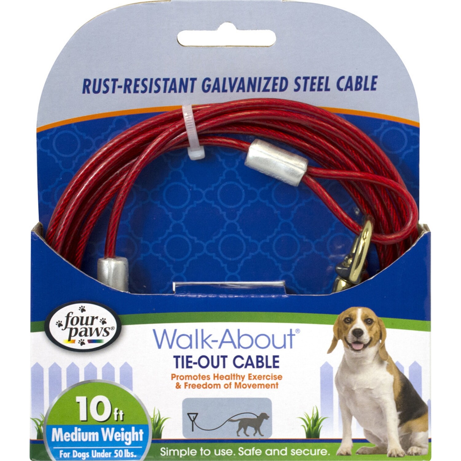 Four Paws Medium Weight Dog Tie Out Cable - Red, Size: 10 Ft