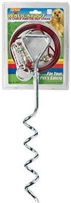 Four Paws Walk About Tie-Out Dog Spiral Stake Silver with Cable