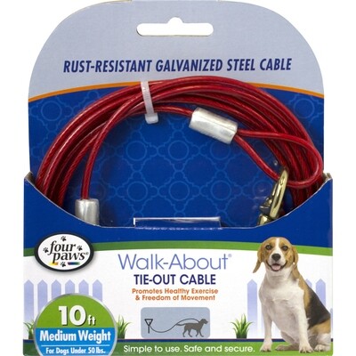 Four Paws Medium Weight Dog Tie Out Cable - Red, Size: 10 Ft