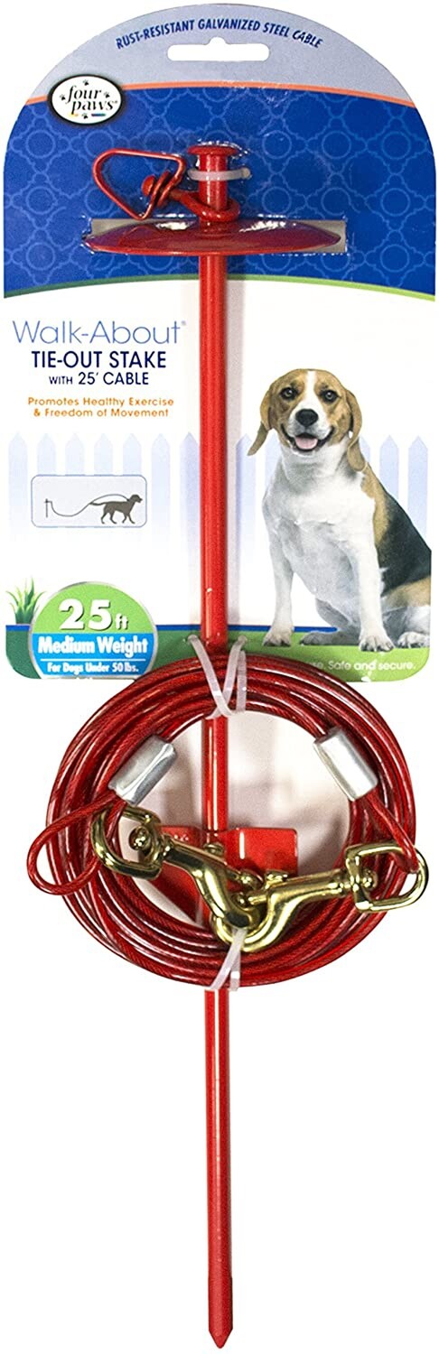 Four Paws Roam About Dog Tie Out Stake With Cable - Red