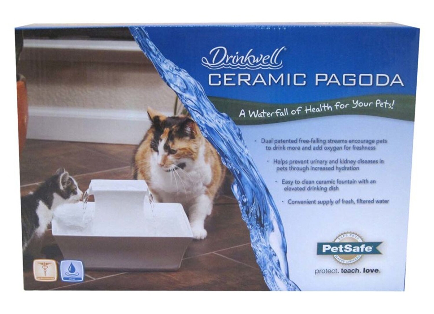 Drinkwell Pagoda Ceramic Pet Fountain - White
