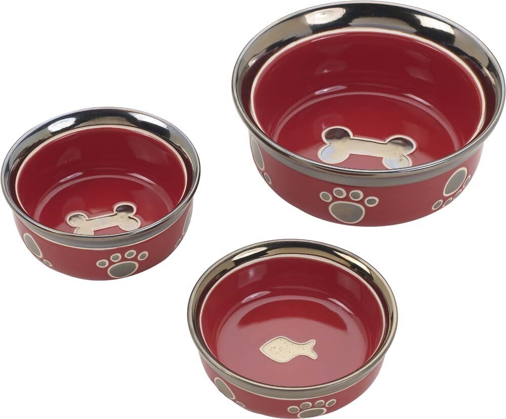 Spot Ritzy Copper Rim Dog Bowl Paw Print - Red