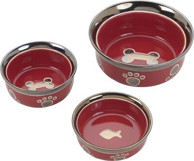 Spot Ritzy Copper Rim Dog Bowl Paw Print - Red