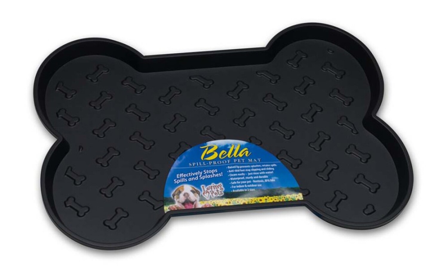 Loving Pets Spill-Proof Bone Shaped Dog Mat - Black