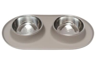 Messy Mutts Double Feeder - Grey