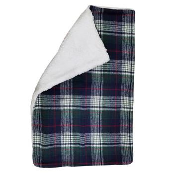 Sherpa-Lined Dog Blanket, Color: Blue &amp; Green Plaid