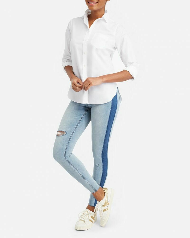 distressed skinny jeans with side stripe