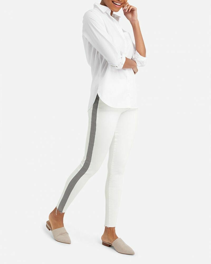 distressed skinny jeans with side stripe