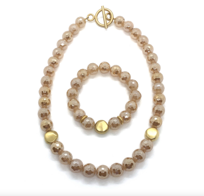 12mm Pearl W/Gold Bead Necklace