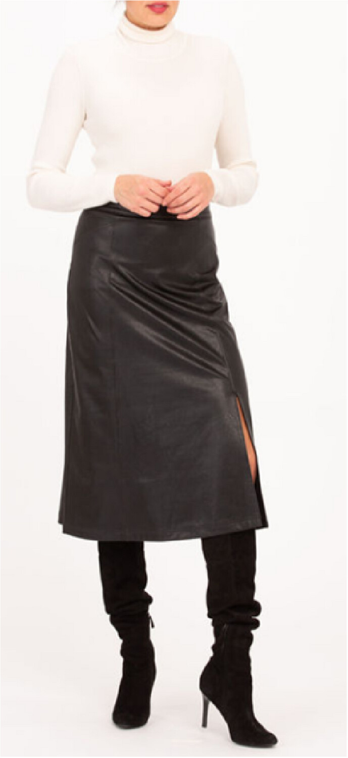 Black Leather Like Midi Skirt