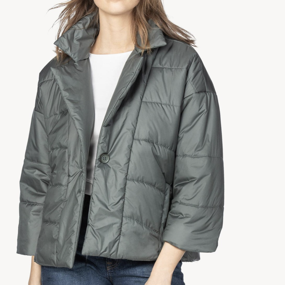 Bottle Green Notch Collar Quilted Jacket