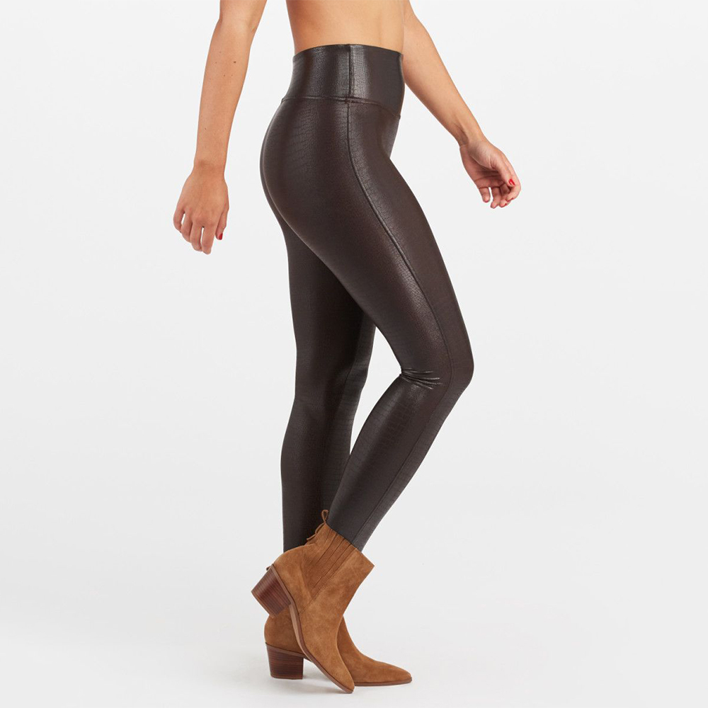 Spanx Women's Faux Leather Croc Shine Legging, Darkened Olive, M :  : Fashion