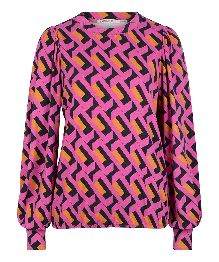 Top Puff Sleeve Geo Print