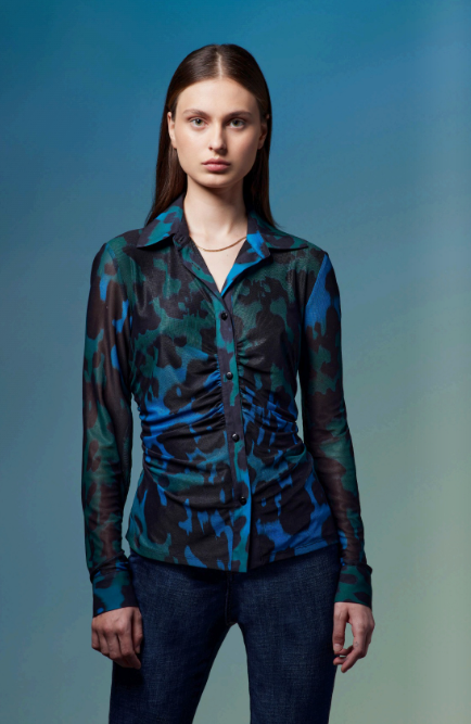 Electric Blue Leopard Ruched Shirt 