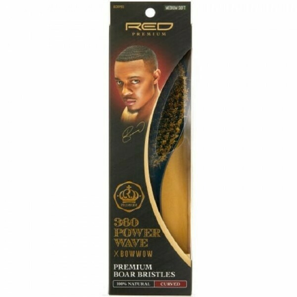 RED BY KISS 360 POWER WAVE X BOW WOW PREMIUM 100% BOAR BRISTLES CURVED CLUB BRUSH - MEDIUM SOFT #BORP03