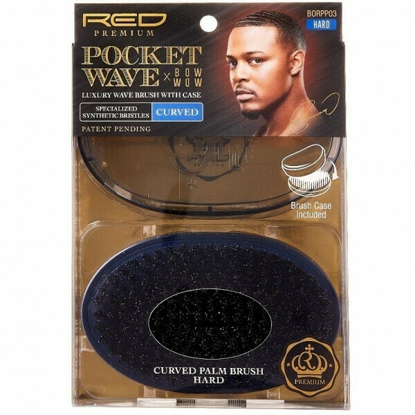 RED BY KISS POCKET WAVE X BOW WOW SPECIALIZED SYNTHETIC BRISTLES CURVED WAVE BRUSH WITH CASE - HARD #BORPP03