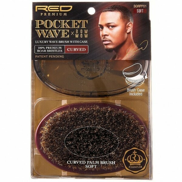 RED BY KISS POCKET WAVE X BOW WOW 100% PREMIUM BOAR BRISTLES CURVED WAVE BRUSH WITH CASE - SOFT #BORPP01