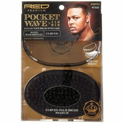 RED BY KISS POCKET WAVE X BOW WOW MIXED BOAR BRISTLES CURVED WAVE BRUSH WITH CASE - MEDIUM #BORPP02