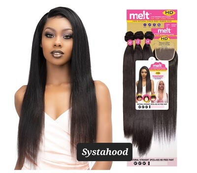 Janet Melt 100% Natural Virgin Remy Human Hair Straight (18&quot;20&quot;22&quot;) + 4x5 HD Invincible Lace Closure - Natural