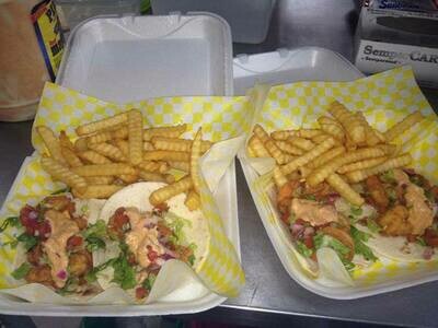 2 Shrimp Tacos Basket - w/ fries