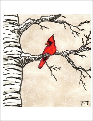 Cardinal On Birch- Single Card