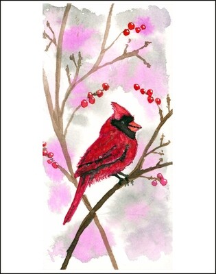 Cardinal With Berries - Single Card