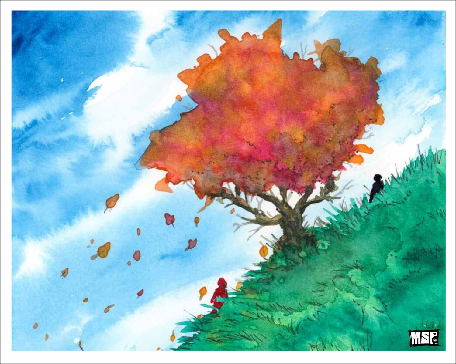 Hillside Autumn Tree - Print