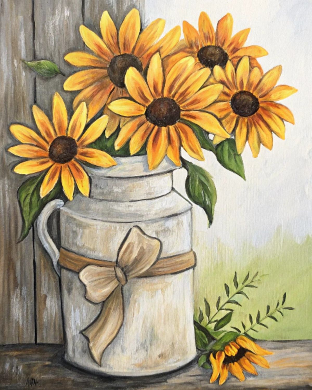 Rustic Milk Can and Sunflowers