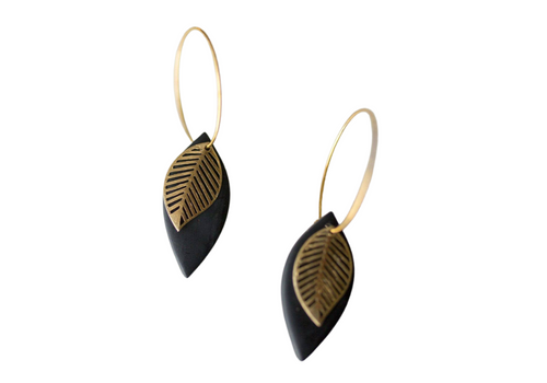 Black w/Gold Leaves Clay Earrings