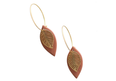 Terra-Cotta w/Gold Leaves Clay Earrings