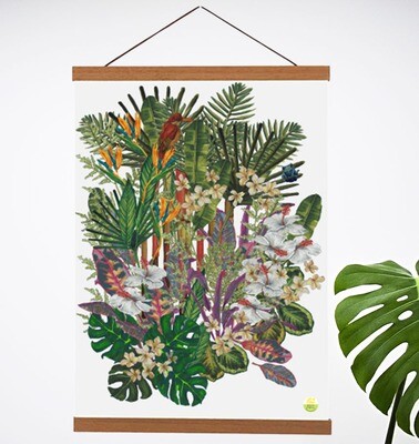 'Tropical Paradise Motif' Teak Wooden Magnetic Wall Art