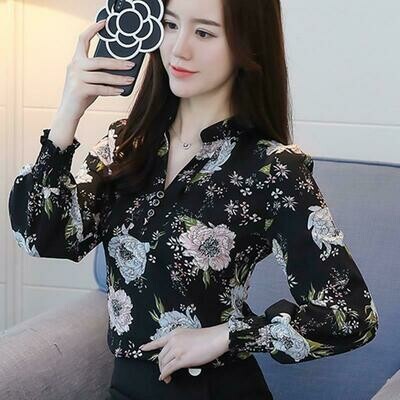 Luxqlo Autumn V-Neck Chiffon Blouse Womens Tops And Blouses Office Shirts Ladies Tops Plus Size