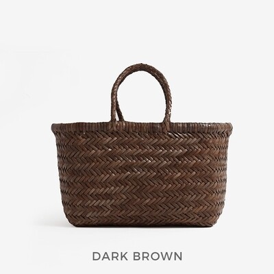 Woven leather tote bag Bamboo style in leather