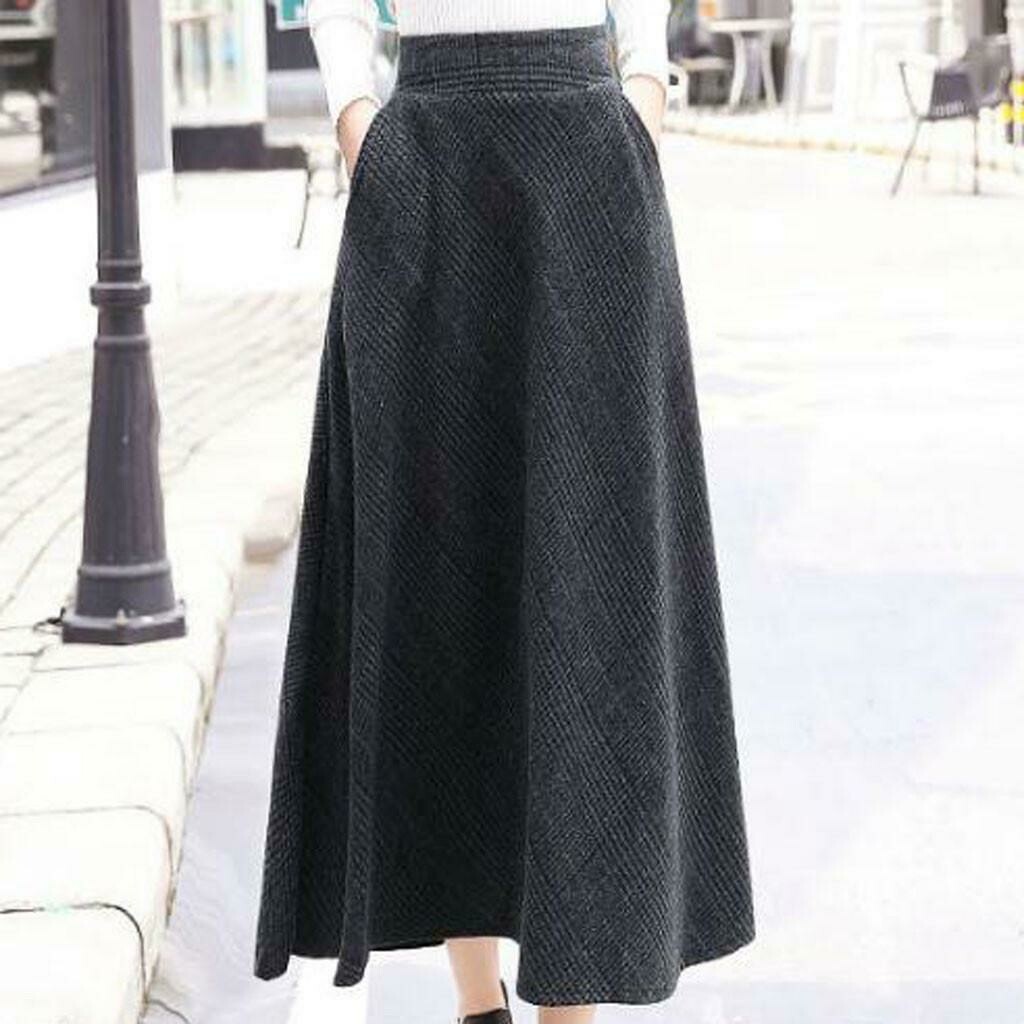 Women&#39;s Fashion Autumn and Winter Casual Solid Color Long Skirts