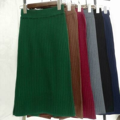 Women Skirts Autumn Winter Warm Knitted Straight Skirt Ribbed Ribbed Mid -Long Skirt