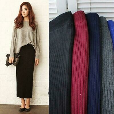 Women Winter High Waist Elastic Pencil Skirt Vintage Office Long Knitting Skirts