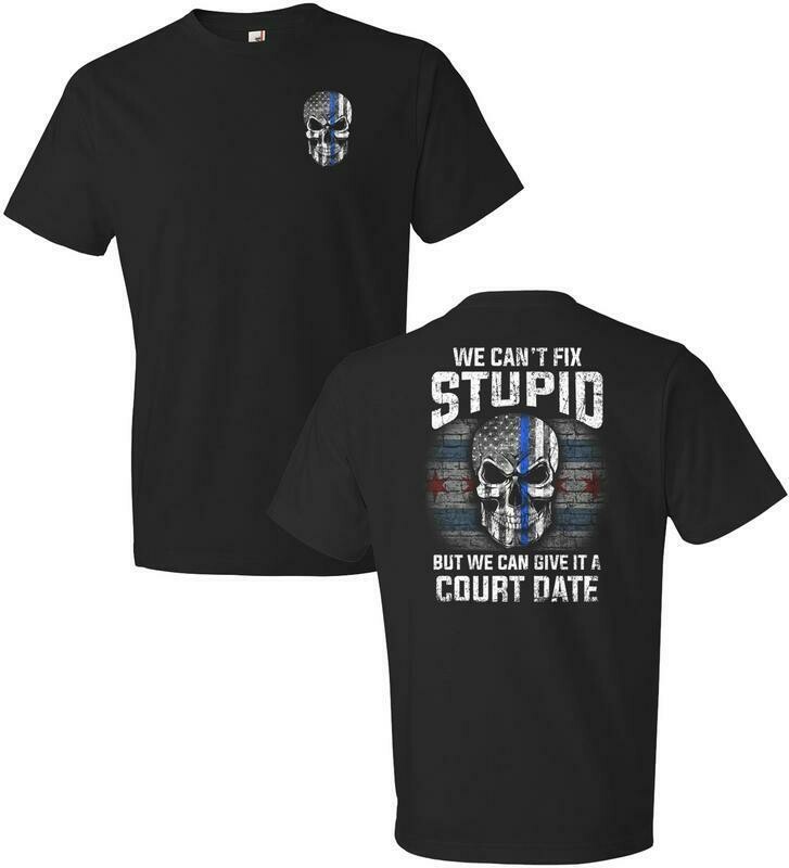 Can&#39;t Fix Stupid Blue Line Skull T-Shirt