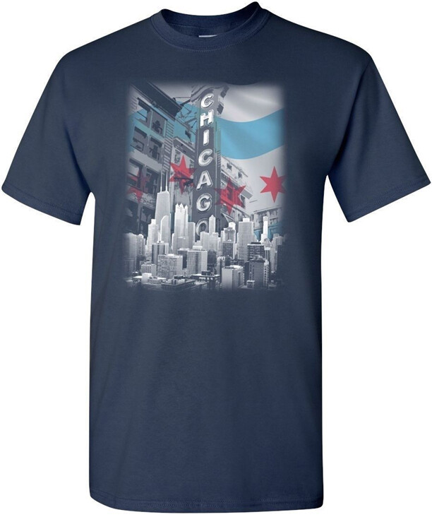 Chicago Flag Skyline Silk Screened T-Shirt