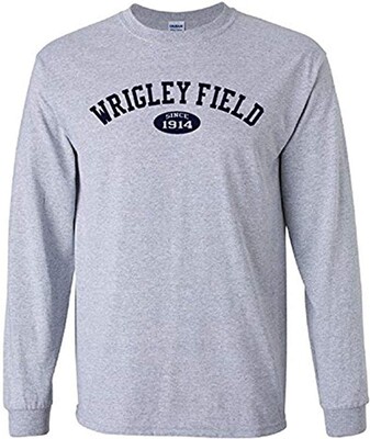 Wrigley Field Chicago Gildan Heavy Cotton Ash Grey Long Sleeve T-Shirt