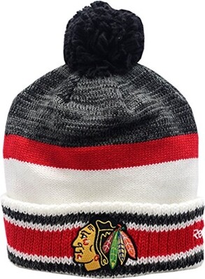 Chicago Blackhawks Bulk Logo Block Cuffed Pom Knit Hat-10480