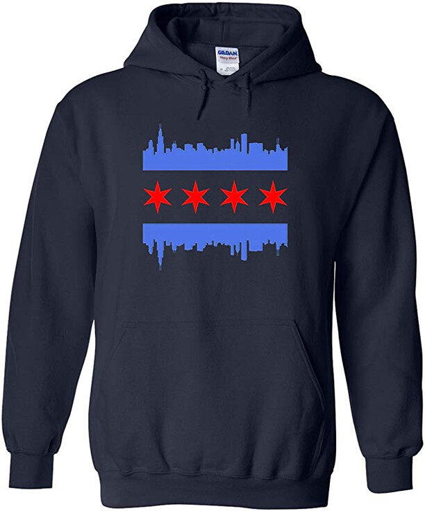 Chicago Flag Skyline Applique Sweatshirt Pullover Navy
