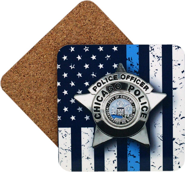 CPD Star Blue Line Coaster With Cork Back 4 Pack Hardboard Square