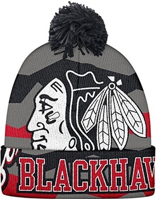 Chicago Blackhawks Face-Off Wrapped Logo Pom Knit Hat