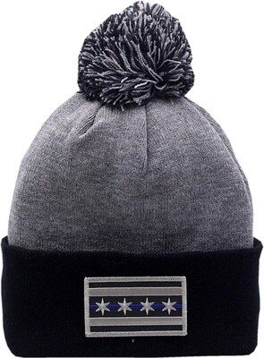 Blue Line Chicago Cuffed Pom Knit Hat 2-Tone