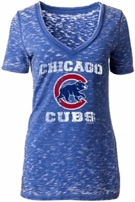 Chicago Cubs Ladies T-Shirt V-Neck Burnout Walking Bear