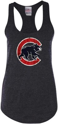 Chicago Cubs Ladies Tank Top Distressed Walking Bear Logo