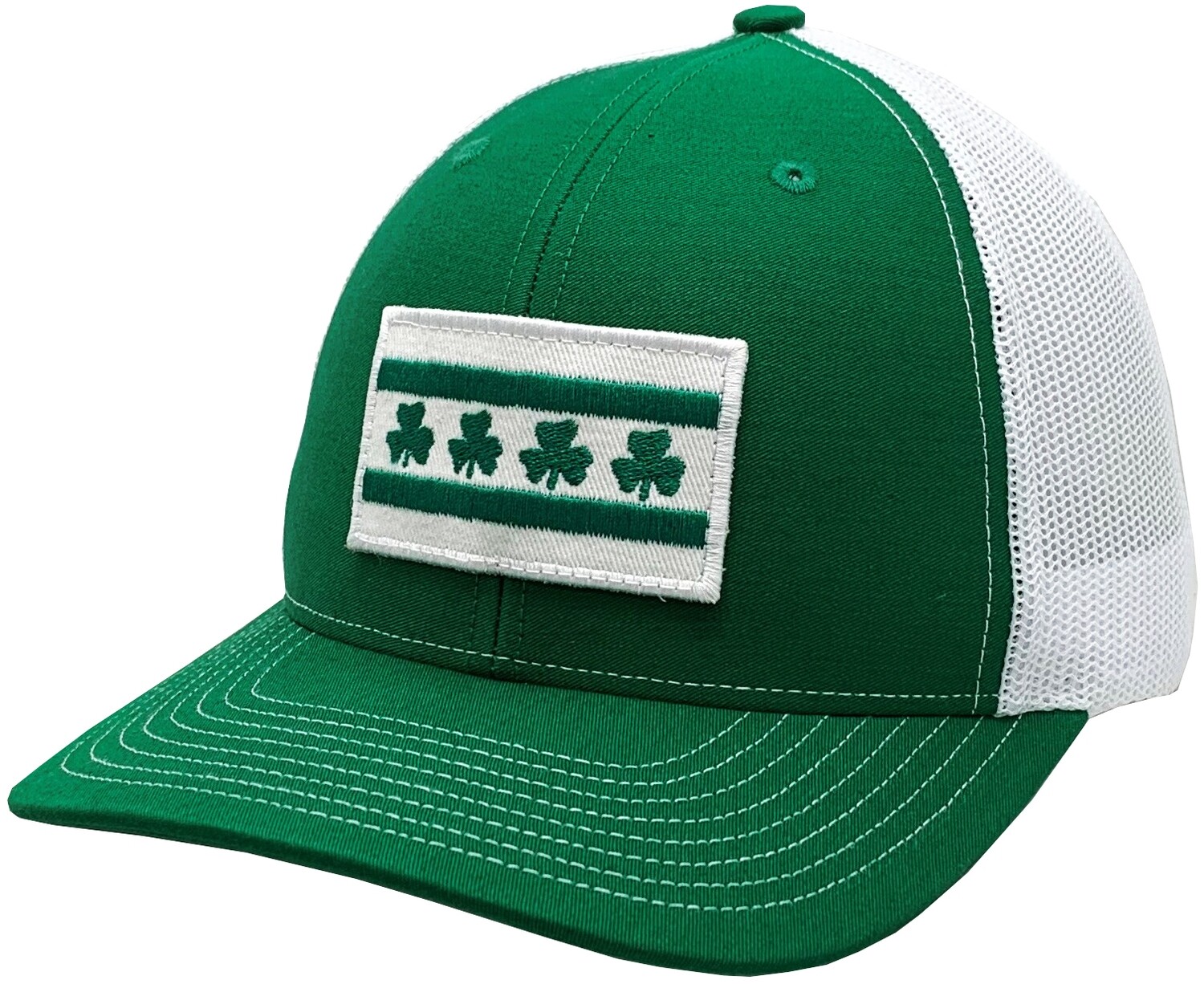 Irish Shamrock Chicago Flag Snapback Mesh Green/White