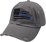 Distressed Blue Line Flag Vintage Hat Buckle Back Grey