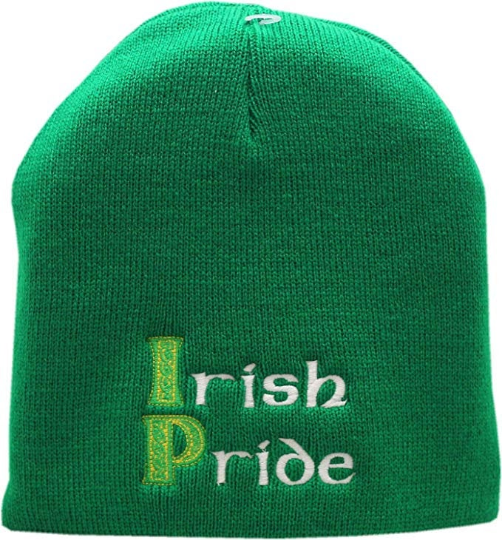 Irish Pride Skull Beanie Knit Cap, Color: Kelly Green
